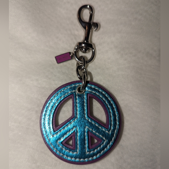 Coach Peace Symbol Metallic Bag Charm Pink and Teal EUC - Picture 1 of 3